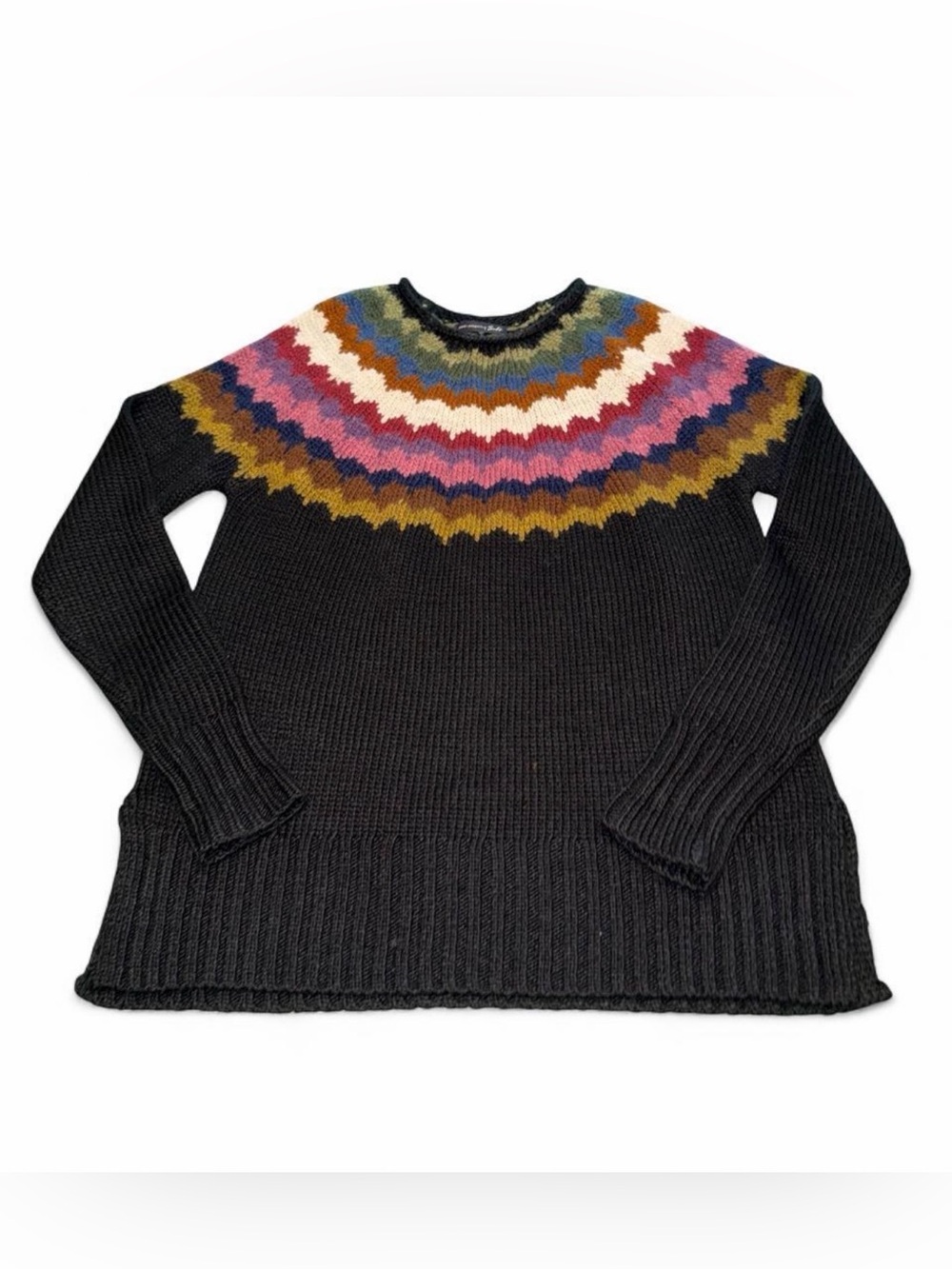 American Eagle Outfitters black sweater with multicolored pattern size XS